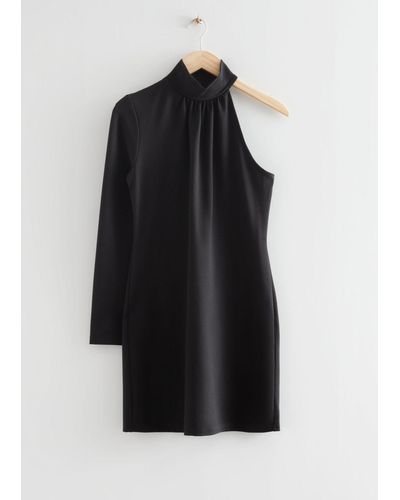 & Other Stories One-shoulder Asymmetric Mini Dress - Black