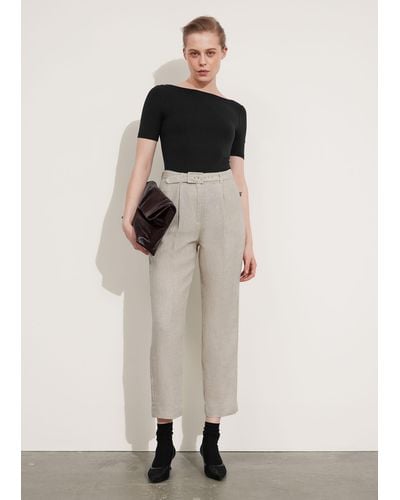 & Other Stories Tapered Linen Trousers - White