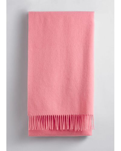& Other Stories Fringed Wool Blanket Scarf - Pink