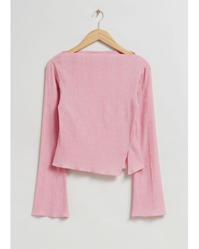 & Other Stories Cropped Asymmetric Frilled Top - Pink