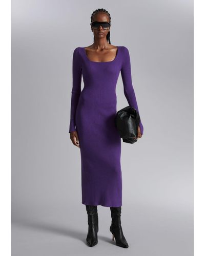 & Other Stories Ribbed Slim Midi Dress - Purple