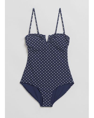 & Other Stories Polka-dot Bandeau Swimsuit - Blue