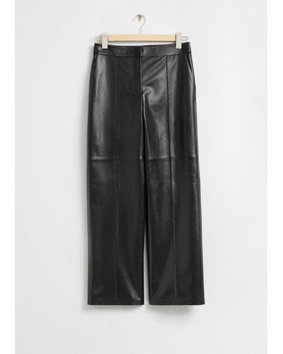 & Other Stories Leather Wide-leg Pleated Pants - White