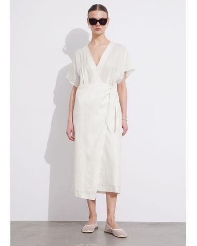 & Other Stories Linen Wrap Midi Dress - White