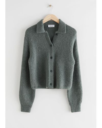 & Other Stories Collared Alpaca Blend Cardigan - Grey