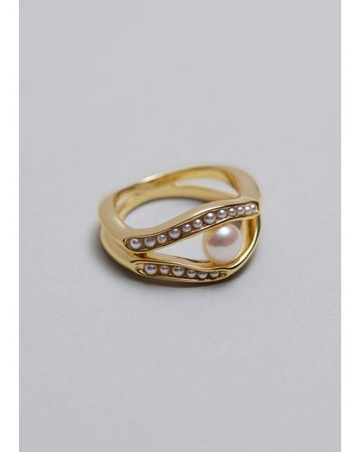 & Other Stories Double Band Pearl Ring - Metallic