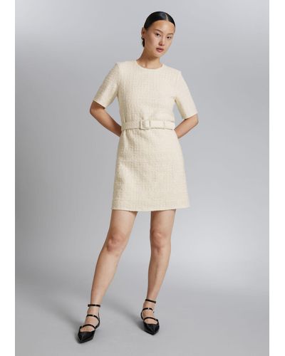 & Other Stories Tweed Belted Mini Dress - White
