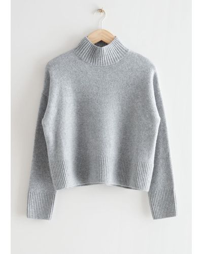 & Other Stories Cropped Mock Neck Sweater - Gray