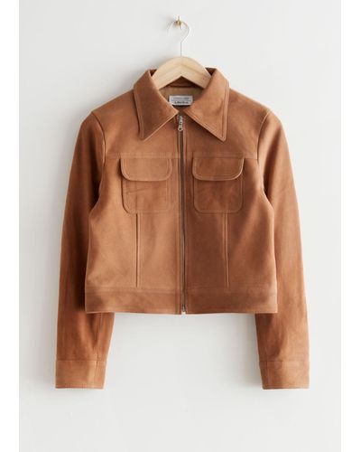 & Other Stories Cropped Leather Jacket - Natural