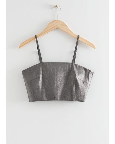 & Other Stories Metallic Strappy Cropped Top - Grey