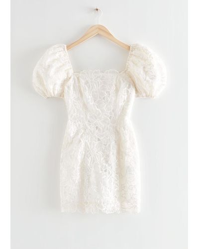 & Other Stories Bubble Sleeve Organza Mini Dress - White