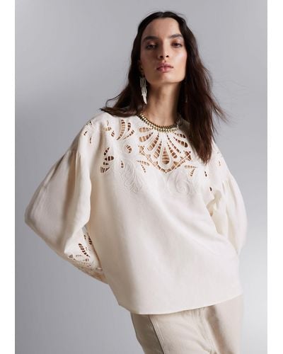 & Other Stories Broderie Anglaise Blouse - Natural