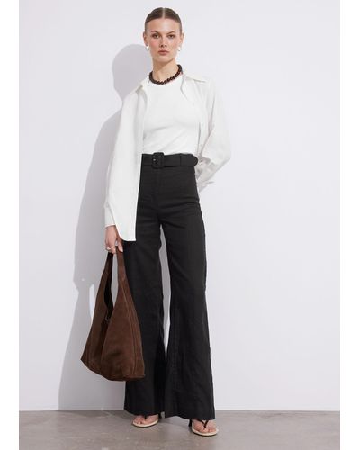& Other Stories Flared Linen Trousers - Black