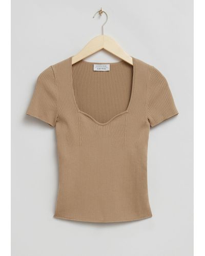 & Other Stories Knitted Sweetheart Neck Top - Natural