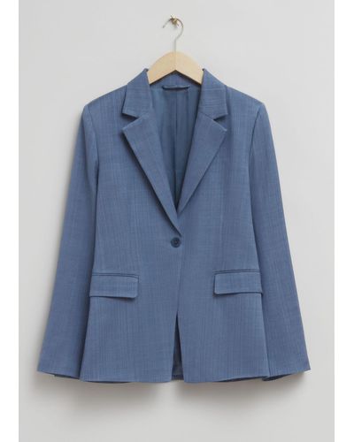 & Other Stories Single Breasted Fitted Waist Blazer - Blue