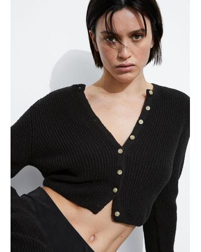 & Other Stories Cropped Rib-knit Cardigan - Black