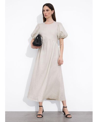 & Other Stories Puff-sleeve Midi Dress - White