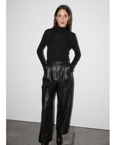 & Other Stories Wide Leather Pants - Black