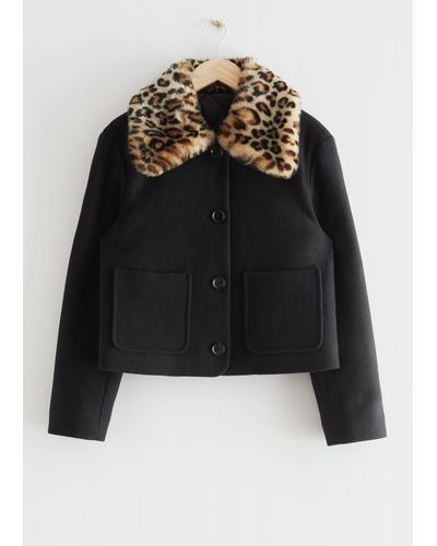 & Other Stories Faux Fur Collar Jacket - Black