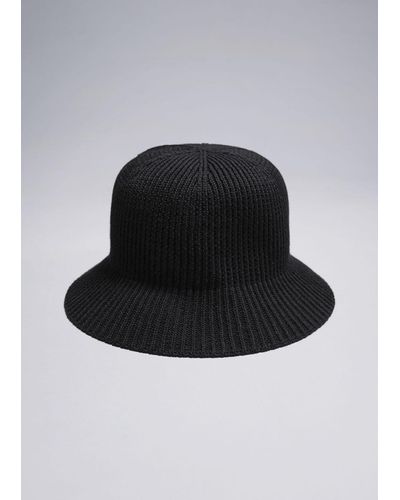 & Other Stories Rib Knitted Bucket Hat - Black
