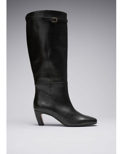 & Other Stories Buckled Leather Knee Boots - Black