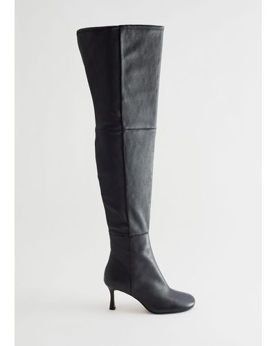 & Other Stories Over Knee Leather Boots - Black