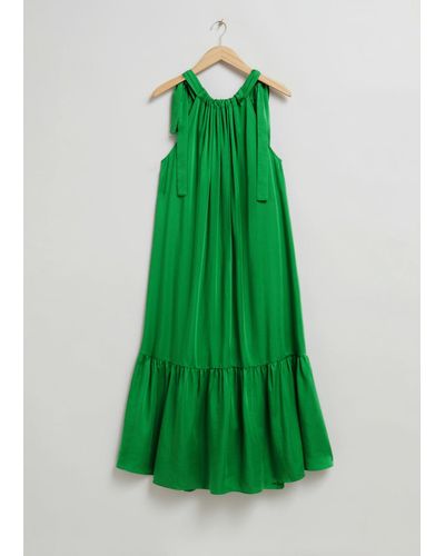 & Other Stories Gathered Sleeveless Midi Dress - Green