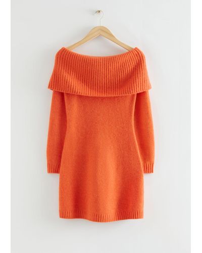 & Other Stories Off-shoulder Wool Mini Dress - Orange