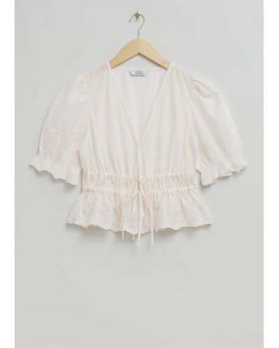 & Other Stories Broderie Anglaise Puff Sleeve Blouse - White