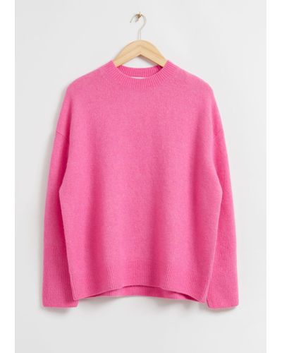 & Other Stories Relaxed Soft Wool Crewneck Sweater - Pink