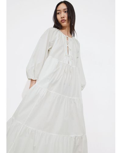 & Other Stories Tiered Tie-detail Midi Dress - White