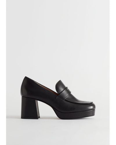 & Other Stories Block Heel Leather Loafers - Black