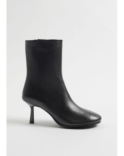 & Other Stories Heeled Leather Ankle Boots - Black