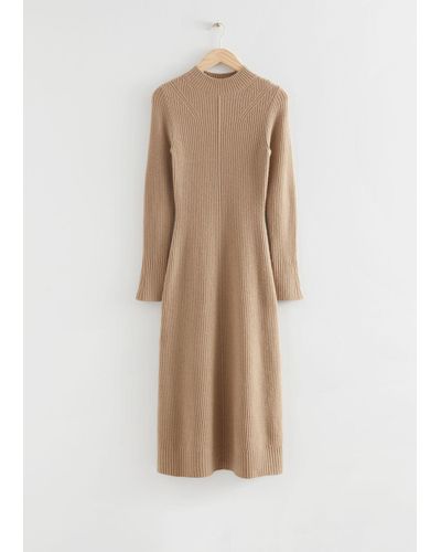 & Other Stories Fitted A-line Wool Knit Dress - Natural