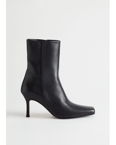 & Other Stories Thin Heel Leather Boots - Black
