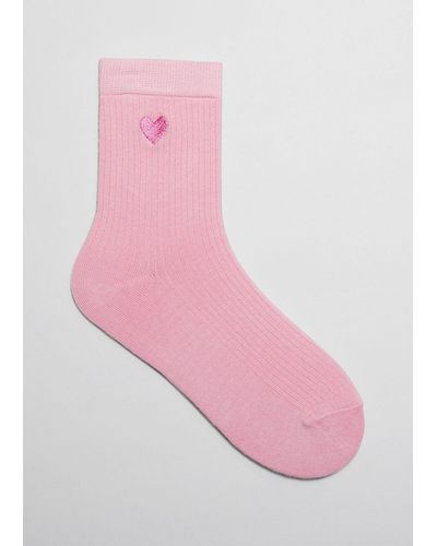 & Other Stories Embroidered Ankle Socks - Pink