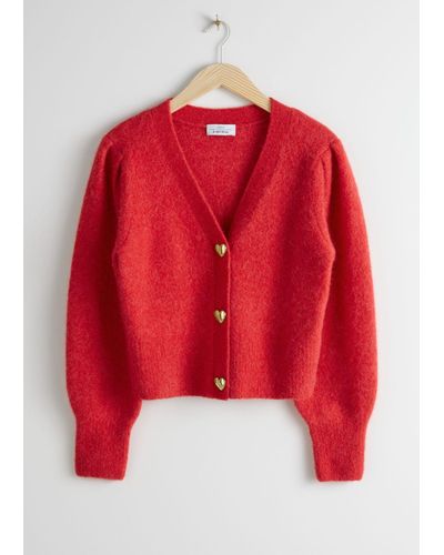 & Other Stories Playful Button Knit Cardigan - Red
