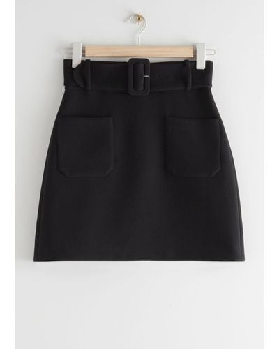 & Other Stories Belted Mini Skirt - Black