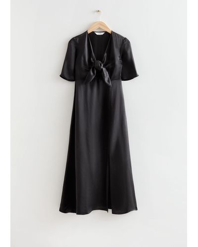 & Other Stories Silk Blend Midi Dress - Black