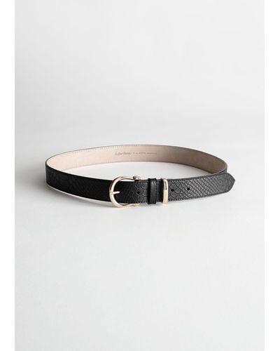 & Other Stories Croco Leather Belt - Black