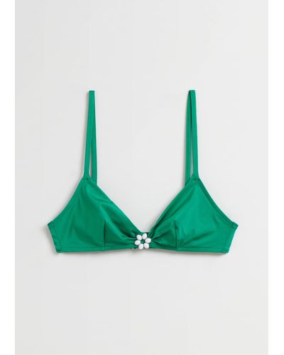 & Other Stories Flower Adorned Bikini Top - Green