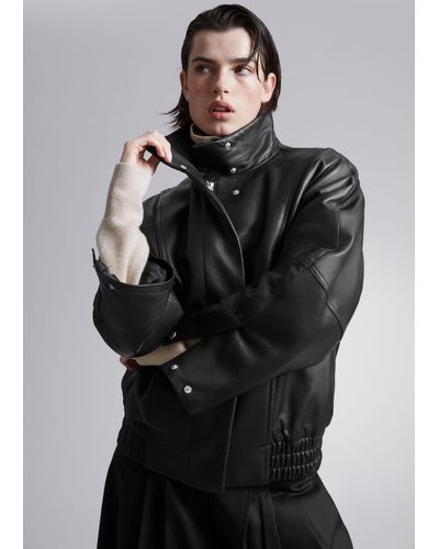 & Other Stories Oversized Leather Jacket - Black