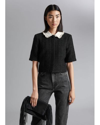 & Other Stories Collared Tweed Top - Black