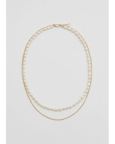 & Other Stories Layered Pearl Chain Necklace - White