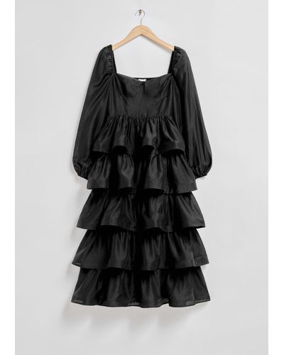 & Other Stories Ruffle-trimmed Midi Dress - Black