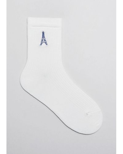 & Other Stories Embroidered Ankle Socks - White