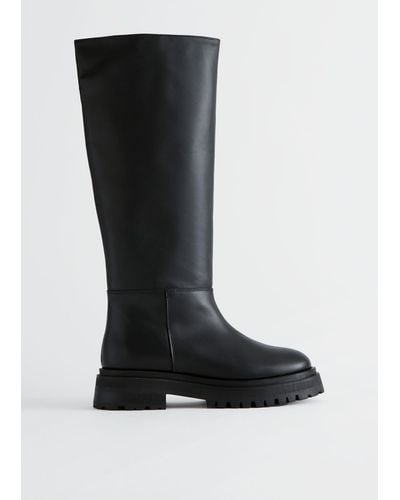 & Other Stories Chunky Tall Leather Boots - Black