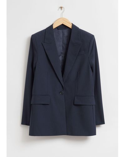 & Other Stories Relaxed Tailored Deep Cut Blazer - Blue