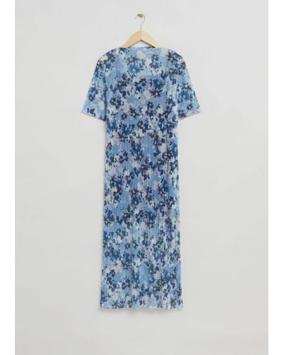 & Other Stories Printed Laser Cut Midi Dress - Blue