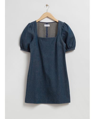 & Other Stories Linen Mini Dress - Blue